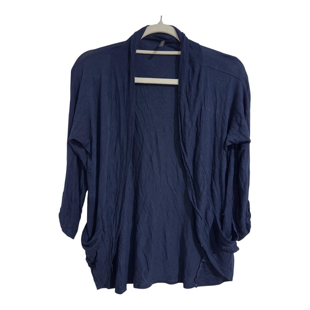 Splash Womens Navy Blue Open Front Cardigan Roll Tab Sleeve Pockets Medium